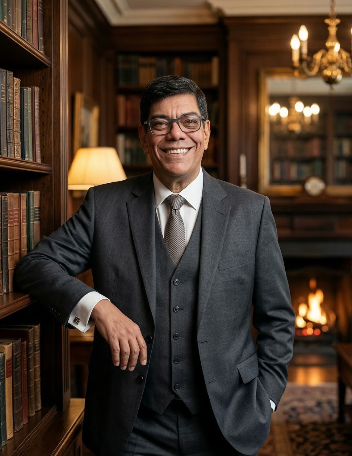 Carlos Cruz em ambiente de biblioteca, retrato institucional para a página Sobre