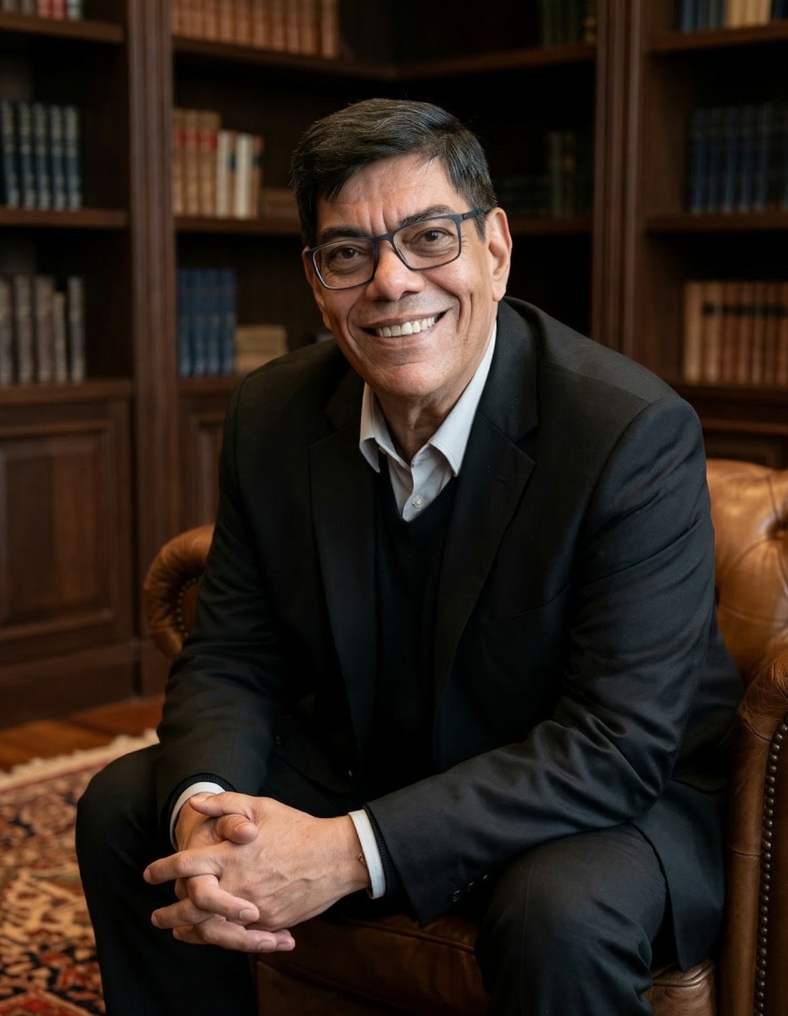 Carlos Cruz em ambiente de biblioteca, retrato para a página de Mentoria